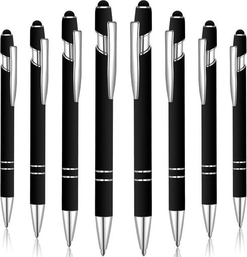 8 Pieces Ballpoint Pen with Stylus Tip Black Ink 2 in 1 Stylus Metal 1.0 mm Medium Point Smooth Pen Rainbow Colorful Rubberized Ballpoint Pen for ...