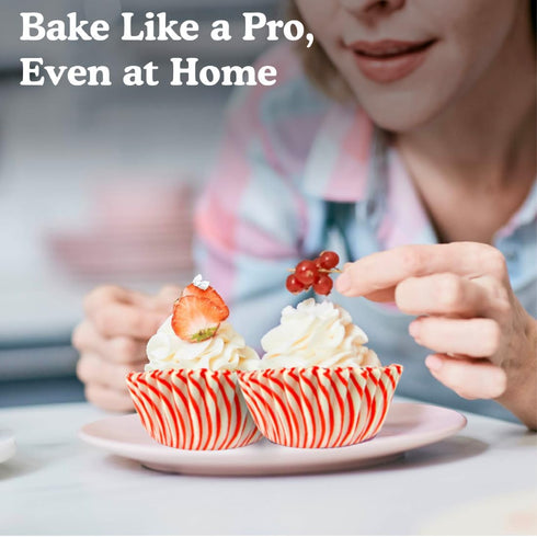 Regency Wraps Greaseproof Professional Grade Baking Cups, Pack of 40, Standard Liners, Red Pisa Stripe, for Cupcakes, Muffins, Candy, Non Stick...