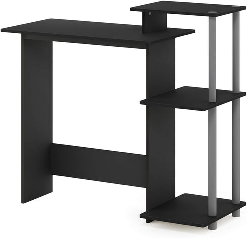 Furinno Efficient Home Laptop Notebook Computer Desk with Square Shelves, Black/Grey...