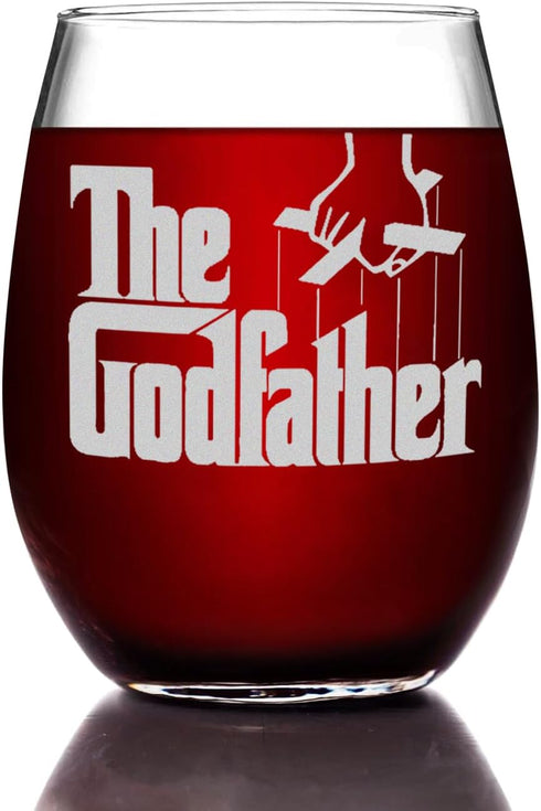 The Godfather Etched Stemless Wine Glass - Officially Licensed, Premium Quality, Handcrafted Glassware, 15oz. - Perfect Collectible Gift for Movie...