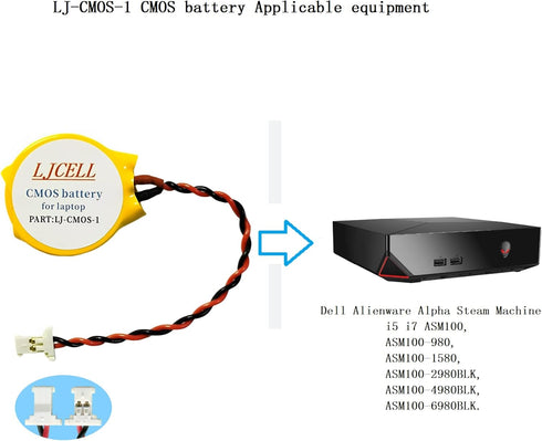 CMOS Battery for Dell Alienware Alpha R1 Steam Machine i5 i7 Desktop,Fix Yellow Light BIOS RTC CR2032 Battery with 2 Wire Cable and Connector...