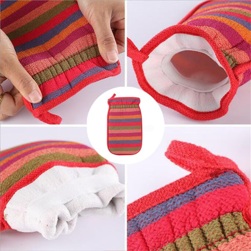 Double Sided Bath Towel Bath Scrubbing Gloves Scrubbing Exfoliator Exfoliating Gloves for Bath Face Scrub Gloves Body Wash Scrubber Elastic, Red...