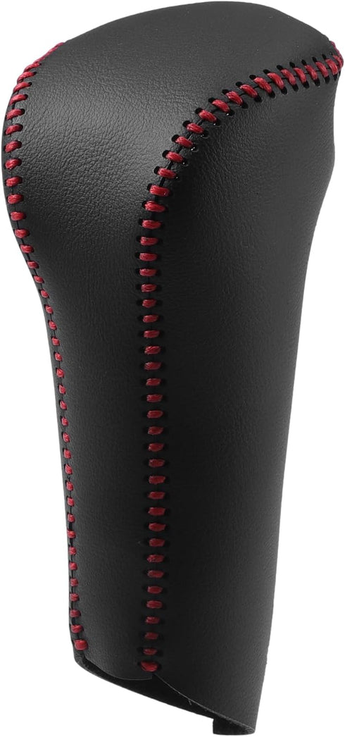 Gear Shift Head Knob Cover Transmission Lever Trim for Honda Civic 2006-2011 for Honda Ciimo 2011-2015 Faux Leather Black Red Stitches...