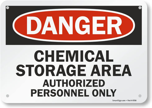 SmartSign - U9-1214-NA_7x10 "Danger - Chemical Storage Area, Authorized Personnel Only" Sign | 7" x 10" Aluminum Black/Red on White...