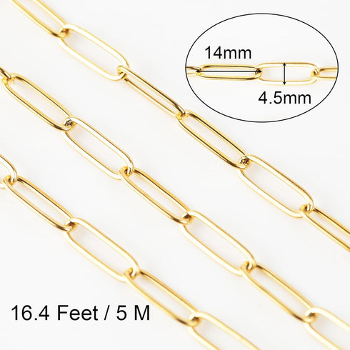 Jabogrii 5 Meters Stainless Steel Paperclip Jewelry Chains Gold Oval Soldered Chain for Jewelry Making Necklace Bracelet Chain with Lobster Clasps...