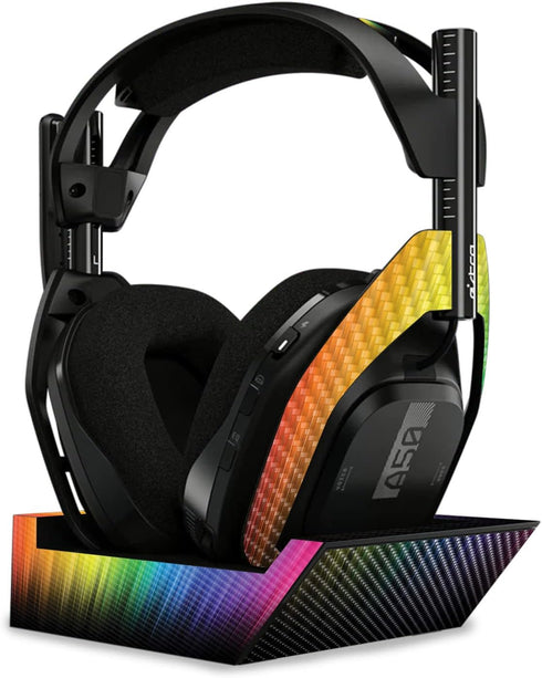 MightySkins Carbon Fiber Skin Compatible with Astro A50 Wireless Headphones + Base Station (Gen 4) - Rainbow Streaks | Protective, Durable Texture...