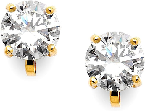 Mariell Gold Cubic Zirconia Crystal Wedding Clip On Stud Earring for Women, 2 Carat CZ, Birthday Gift...