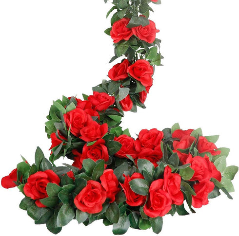 LESING Rose Garlands Artificial Rose Vines, 4PCS(28.8FT) Fake Silk Flower Vines with Greenery Plants for Wedding Hanging, Home Office Arch, Garden...