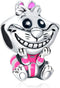 Cheshire Cat Charms 925 Sterling Silver Grin Meow Bead with Purple Enamel for Bracelets...