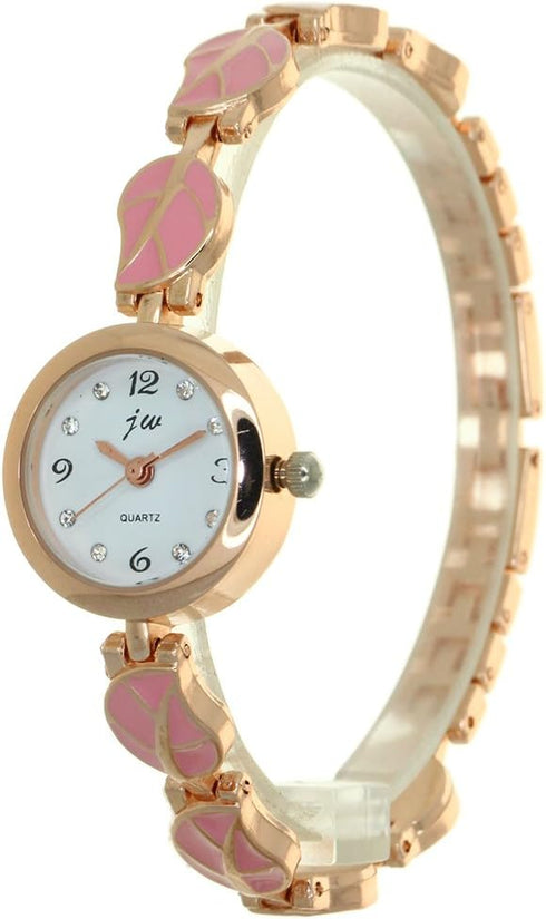Women's Small Face Wrist Watches Limited Edition Rose Gold Watch Natural Leaf Pattern Lady Bracelet Jewelry Rhinestone Bangle Wristwatch...