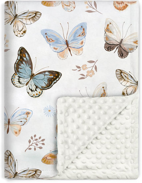 BORITAR Baby Blanket Super Soft Double Layer Minky with Dotted Backing for Girls, Receiving Blanket with Multicolor Butterfly Printed Blanket 30 x...