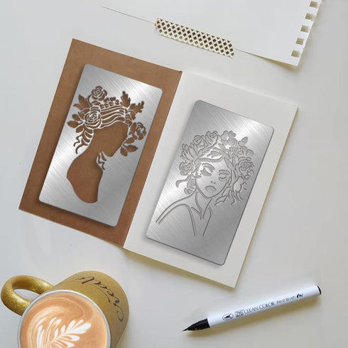 FINGERINSPIRE 4 Pcs Women Theme Metal Journal Stencil Metal Painting Template Stainless Steel Multifunctional Planner Metal Stencils Templates for...