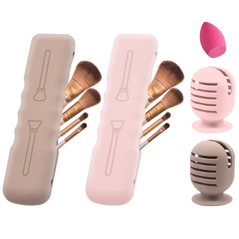 4Pack Makeup Brush Sponge Holder,Silicone Makeup Brush Covers Bag Travel Beauty Blender Holders Suctioned Drying Stand,Magnetic Makeup Brushes Cas...