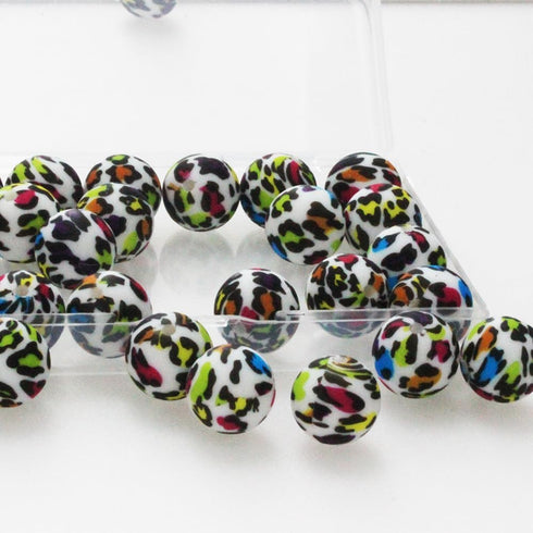 30 Pieces Silicone Beads, BetterJonny 15mm Loose Beads with Storage Box Colorful Leopard Print Round Beads for Necklace Bracelet DIY Crafts...