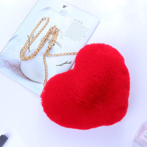 TENDYCOCO Heart Shaped Clutch Purse Faux Fur Shoulder Bag Crossbody Bag Fluffy Handbag...