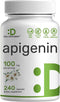 Apigenin, 100mg Per Serving, 240 Capsules – Raw Plant Extract from Chamomile Flower – Active Bioflavonoids & Antioxidants – Sleep & Relaxation Sup...