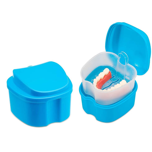 Denture Cup Dental Retainer Case Cleaning with Strainer Basket, Orthodontic Bath Box Mouthguard Storage Soaking Holder - Leak Proof and Lid Waterp...