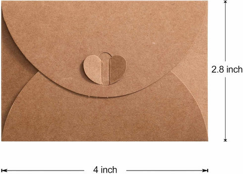 100 Pcs Premium Gift Card Envelopes, 4 x 2.8 inch Gift Card Holders, Mini Seed Envelopes, Kraft Paper Envelopes, Cute Envelopes with Heart Clasp f...
