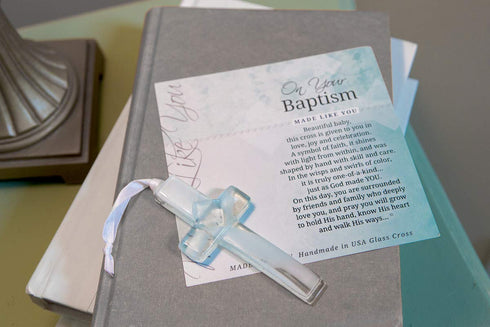 On Your Baptism Beautiful Baby Handmade Aqua Glass Cross - Treasured Baptism Gift for Baby Girl or Boy...