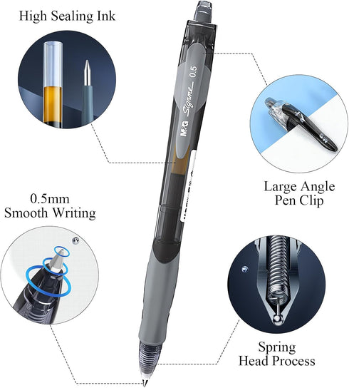 M&G Gel Pens Set, 0.5mm Black Ink Gel Pen Medium Point, 30 PCS Gel Ink Retractable Rollerball Pens, Gel Ink Pens with Smooth Ink Flow for Journali...