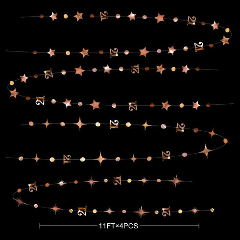 Rose Gold Number 21 Circle Dot Twinkle Star Garland Kit Metallic Hanging Streamer Bunting Banner Backdrop Decoration for Girls 21st Birthday Final...