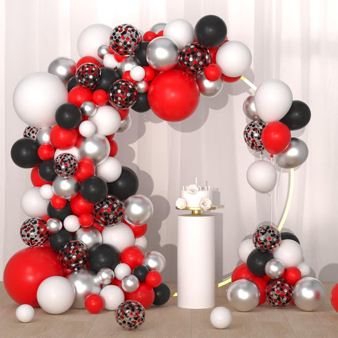 Red Black White Silver Balloon Garland Arch Kit - Red and White Balloons Red Black Silver Balloons for Poker Cards Birthday Wedding Retirement Cla...