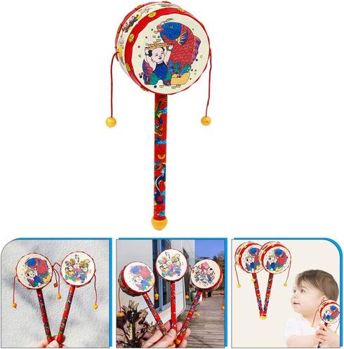 Toddmomy Baby Tots Baby Tots Wood Baby Hand Wooden Monkey Drums Rattle Drum Wooden Baby Musical Toys Rattle Toys Chinese Balancing Toys Infants To...