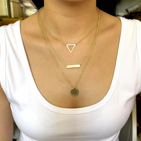 Harlorki Dainty Simple 14K Gold Plated Layered Link Chain Choker Triangle Bar Hammered Disk Pendant Necklace Fashion Jewelry Gift for Women Lady...