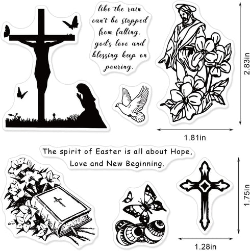 Hying Easter Religion Clear Stamps for Card Making and Photo Album Decorations, Jesus Cross Silicone Stamps Blessing Words Transparent Rubber Stam...
