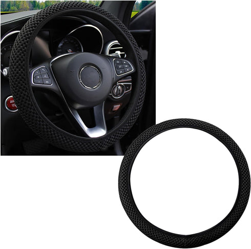 Car Elastic Stretch Steering Wheel Cover, Soft Microfiber Breathable Ice Silk, Universal 15 Inch Anti-Slip Auto Steering Wheel Protector, Fit Car,...