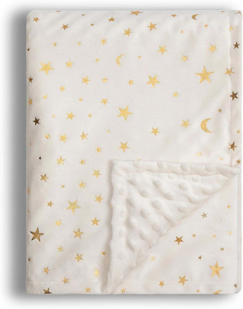 Baby Blanket for Boys Girls Soft Minky with Double Layer Dotted Backing, Star and Moon Printed 30 x 40 Inch Receiving Blanket (Beige)...