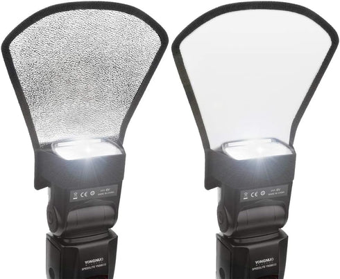 2 Pack Flash Diffuser Reflector - 2-Sided White/Silver Bend Bounce Flash Reflector Kit with Elastic Strap for Canon, Nikon, Sony, Fuji and All Spe...