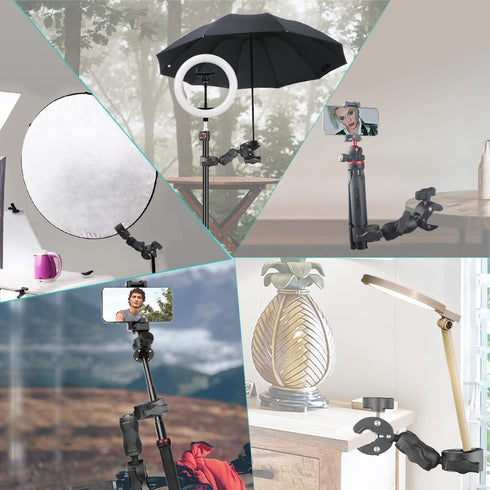 Super Clamp Double Camera Clamp, Double Mount Clamp Bracket Magic Arm Double Ball Head, Crab Plier Clip Bracket with Ballhead for Light Stand, Pho...