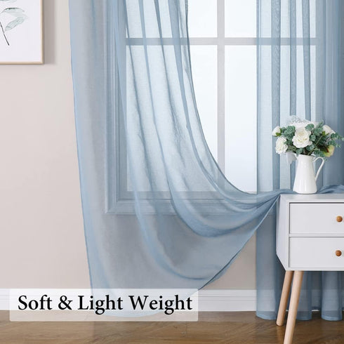 MIULEE Dusty Blue Linen Textured Sheer Curtains 84 Inches Long 2 Panels for Bedroom Living Room, Semi Transparent Farmhouse Light Blue Window Net ...