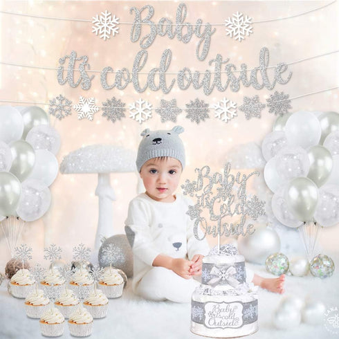 Baby It’s Cold Outside Party Decorations, Banner, Snowflake Balloons, Garland for Winter Wonderland Baby Shower, Christmas, Winter Birthday Party ...