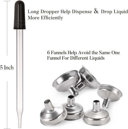 24 Pcs, 2 oz Dark Amber Dropper Bottles with 6 Small Funnels & 1 Long Glass Labels - 60ml Tincture Bottles w/ Eye Dropper for Essential Oils, Perf...