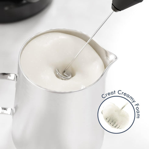 Powerful Milk Frother Handheld Foam Maker, Mini Whisk Drink Mixer for Coffee, Cappuccino, Latte, Matcha, Hot Chocolate, With Stand, Black...