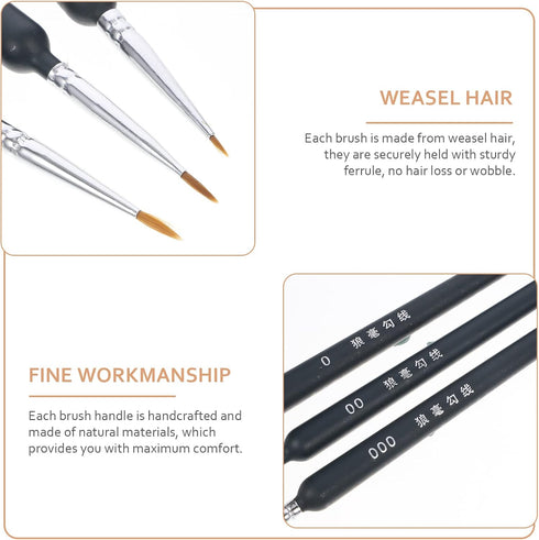 3 PCS Wolf Hair Set Detail Art Painting Miniatures Acrylic Watercolor Oil Paint (000 + 00 + 0) As Shown...