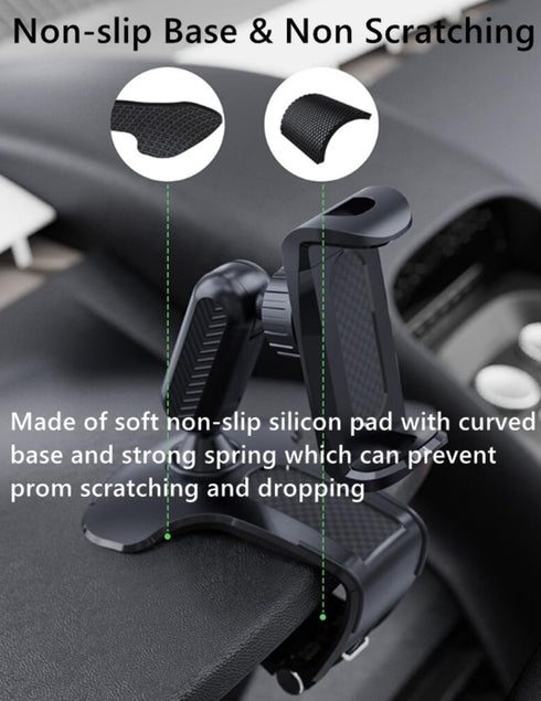 Car Dashboard Phone Clip Holder,360°Rotating Dash Steering Wheel Cell Phone Clamp Mount Stand Compatible with 4-7 Inch Smartphones Holder...