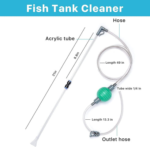 Petzlifeworld Fish Tank Cleaner and Aquarium Water Changer Siphon with a Thinner Water Tubing. Perfect for Cleaning Small Fish Tanks, Gravel Vacuu...
