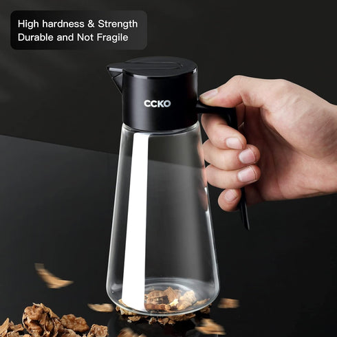 CCKO Glass Olive Oil Dispenser Bottle with Auto Flip Spout 19oz Olive Oil Bottle for Kitchen, No Drip Cooking Oil Dispenser for Soy Sauce, Syrup, ...