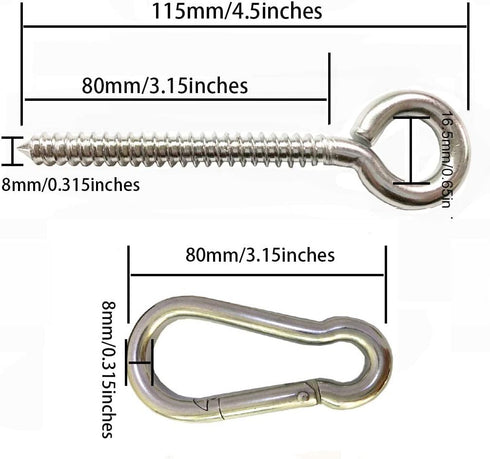 Hammock Hanging Kit, Heavy Duty Swing Hangers Eye Hooks for Hanging Swing Stainless Steel Hammock Hook Carabiner Set Swing Hardware for Yoga Hammo...