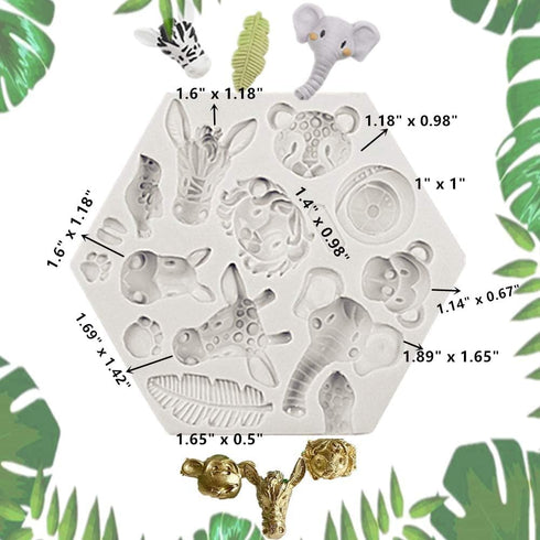 JeVenis 2 PCS Jungle Safari Animal Cake Mold Jungle Safari Animal Cupcake Decoration Jungle Safari Animal Cake Decoration Palm Leaves...