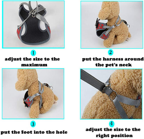 Dog Harness and Leash Set, Soft Mesh No Pull Dog Cat Harness Vest with Bowtie Bell for Small Dogs Puppy and Cats Outdoor Training and Running Clas...