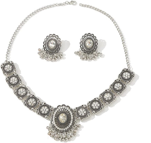 Vintage Austrian Crystal Kundan Necklace Earrings Jewelry Set for Women Bride Indian Traditional Bollywood Statement Choker Punk Pendent Necklace ...