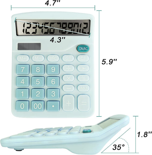 Basic Calculator with Comfortable Large LCD Display, 12 Digits Calculators Desktop, Tilt Screen, Big Button, Desk Calculator with Dual Power (Sola...