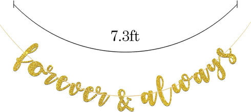 Forever & Always Banner for Bridal Shower,Engaged,Wedding Anniversary Party Decorations(Gold Glitter)...