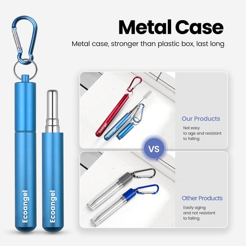 Cruise Ship Essentials,4-Pack reusable Collapsible Stainless Steel Drinking Straws with Aluminum Case,Cleaning Brush,and Keychains-Silver,Blue,Red...
