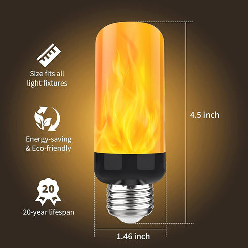 ?Upgraded? LED Flame Light Bulbs, 4 Modes Flickering Light Bulbs with Gravity Sensor, E26 Fire Light Bulb for Halloween, Christmas, Party, Porch, ...