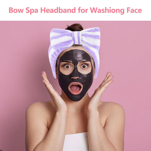 Spa Headband and Matching Wrist Bands for Washing Face, Fuzzy Skincare Bow Headbands, Soft Facial Makeup Head Bands, Shower Hair Sleepover Party S...